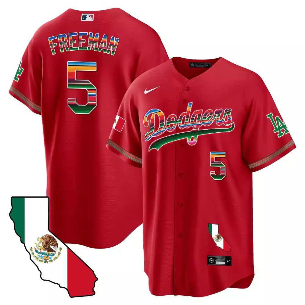 Freddie Freeman 5 Dodgers Jersey Red Cinco De Mayo Mexican Flag California Outline 2023