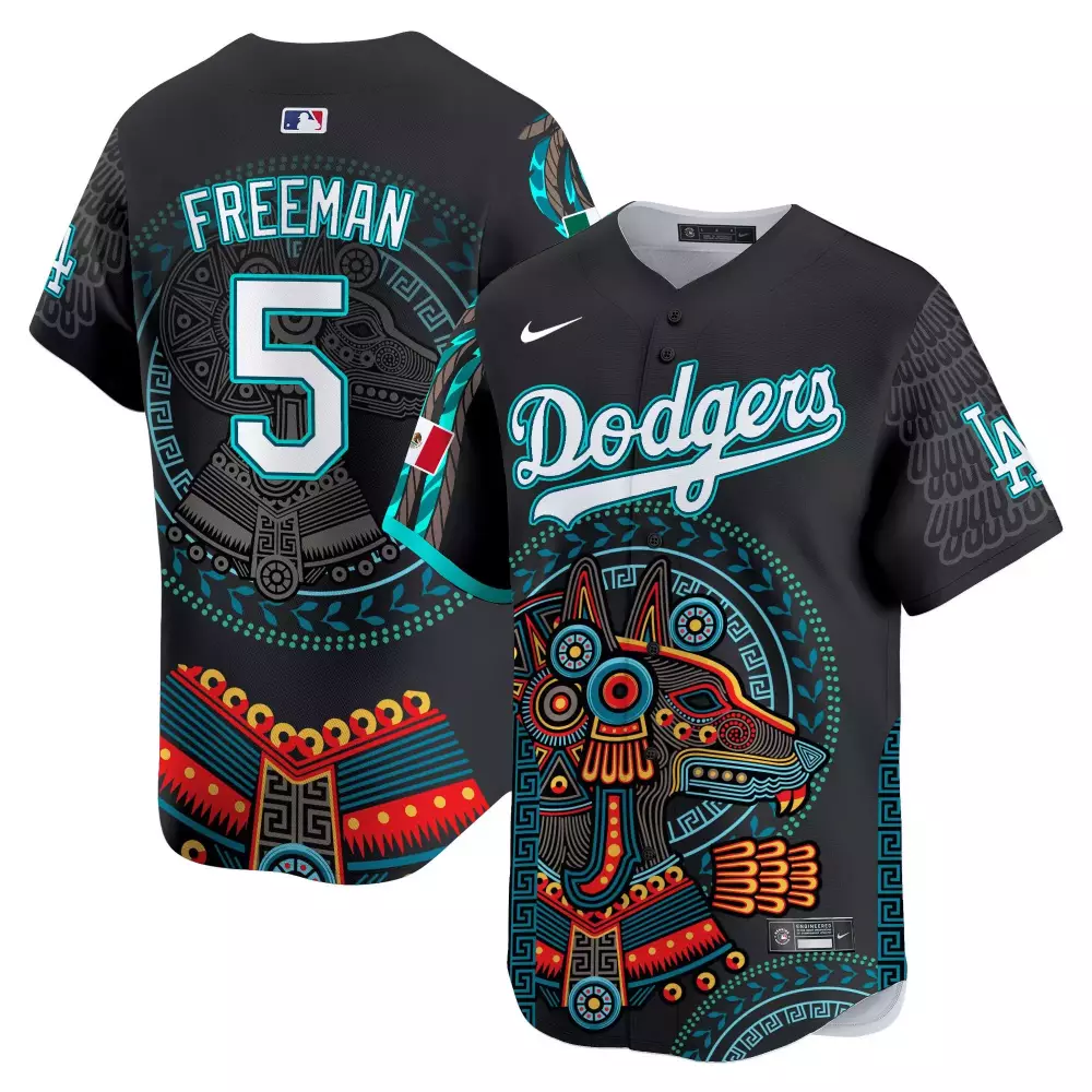 Freddie Freeman 5 Dodgers Jersey Black Day Of The Dead Men Custom Design Teal White