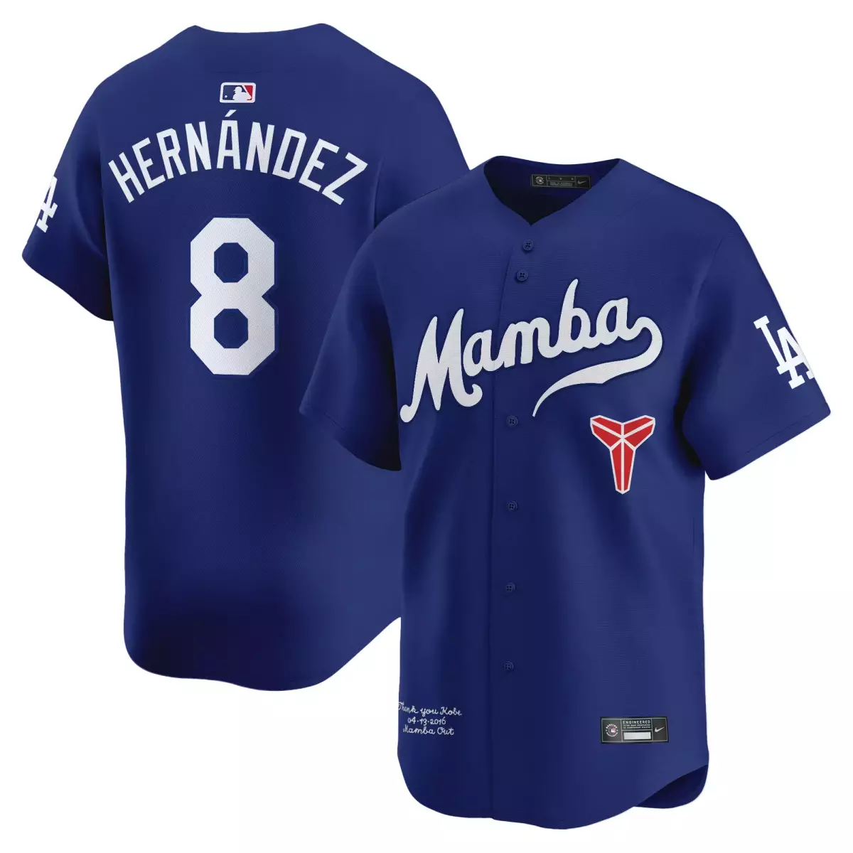 Hernandez 8 Los Angeles Dodgers Jersey Blue Kobe Bryant Tribute Men White Vapor Premier