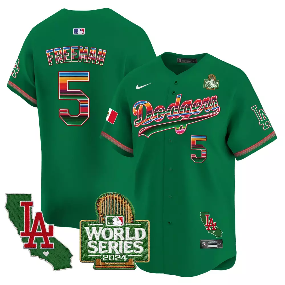Freddie Freeman 5 Dodgers Jersey Green Cinco De Mayo World Series 2024 LA California