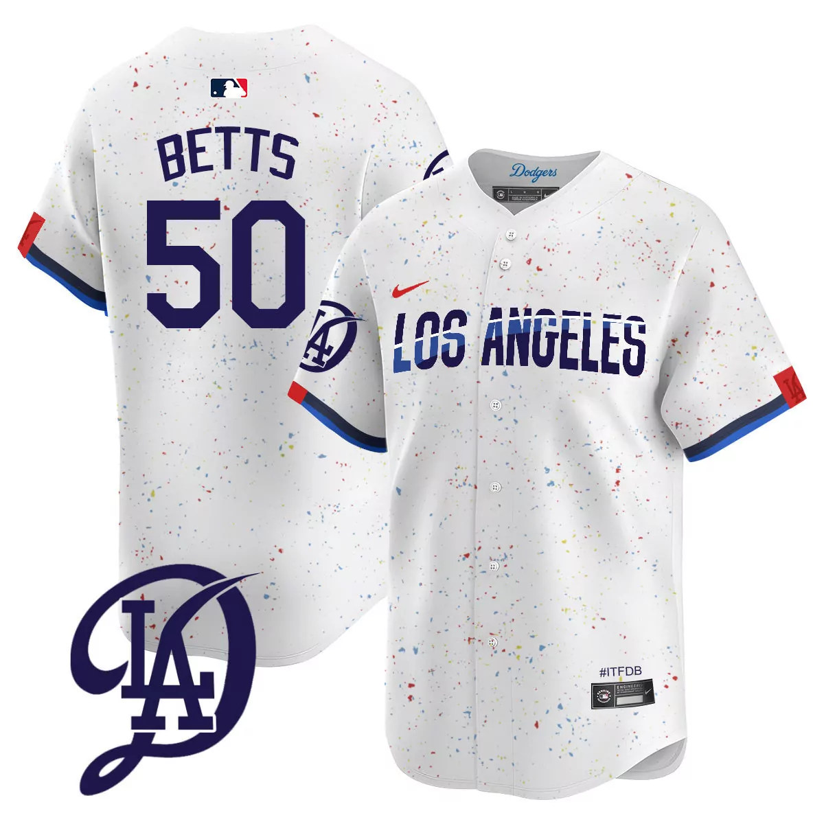 Mookie Betts 50 Dodgers Jersey White City Connect Men Alternate Custom Design Blue