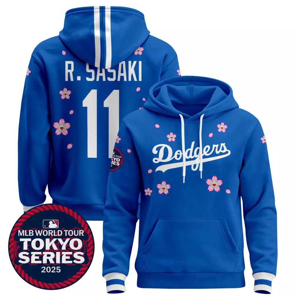 R Sasaki 11 Dodgers Jersey Blue Tokyo Series 2025 Hoodie White Stitched