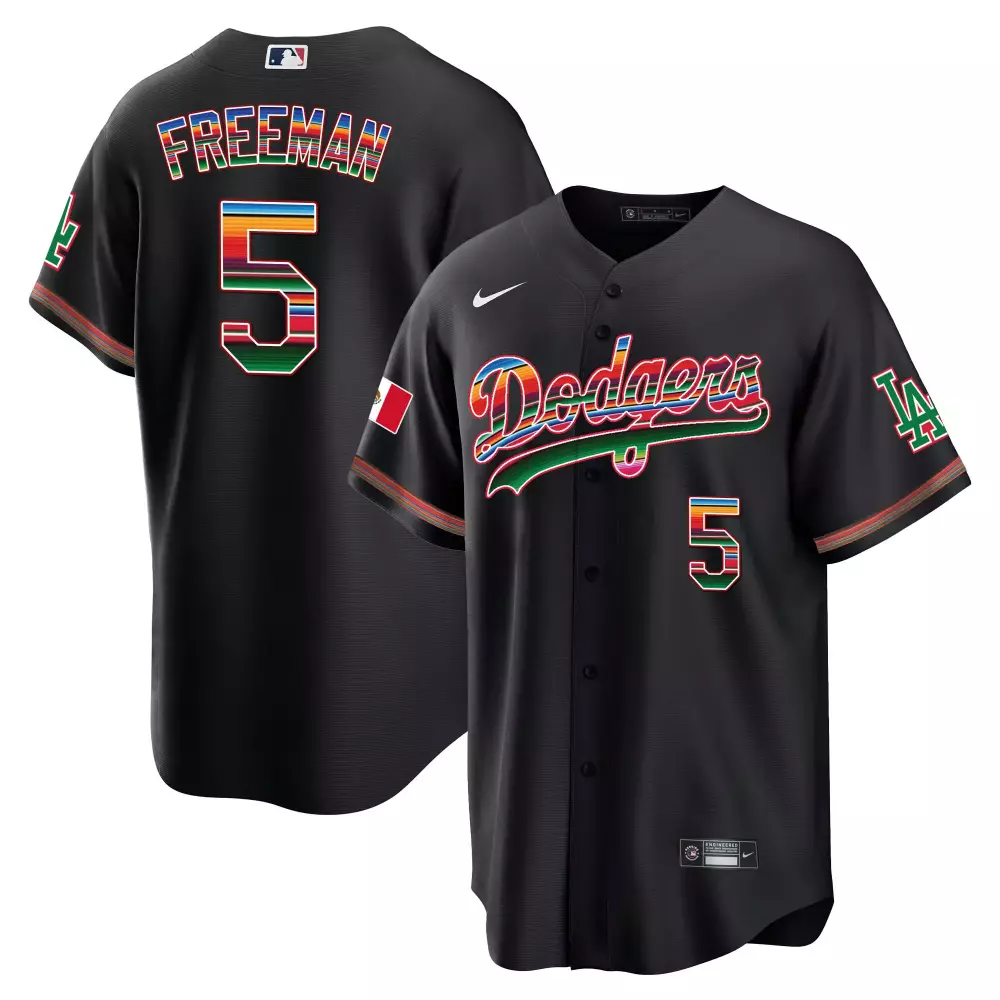 Freddie Freeman 5 Dodgers Jersey Black Cinco De Mayo Mexico Flag Men Alternate Split Design
