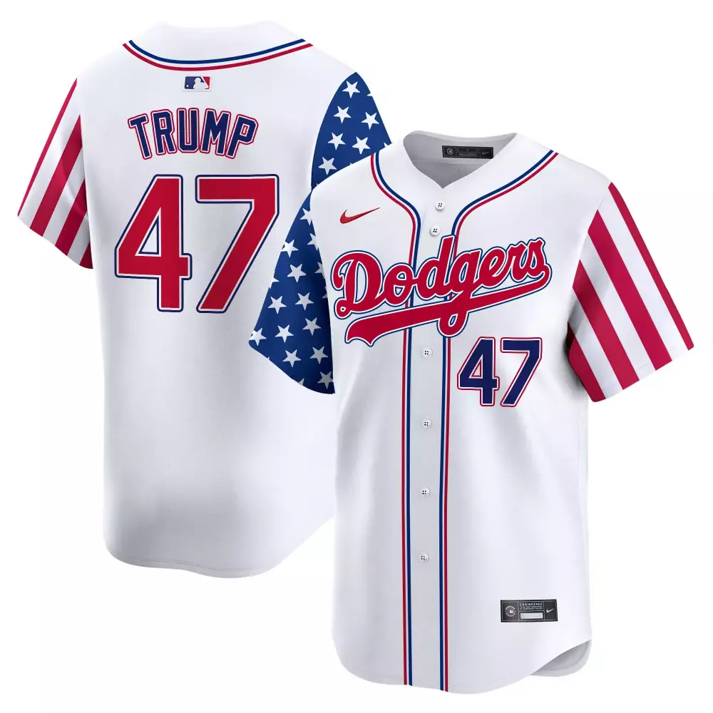 Donald Trump 47 Dodgers Jersey White Split Design Red Blue Vapor Premier Limited