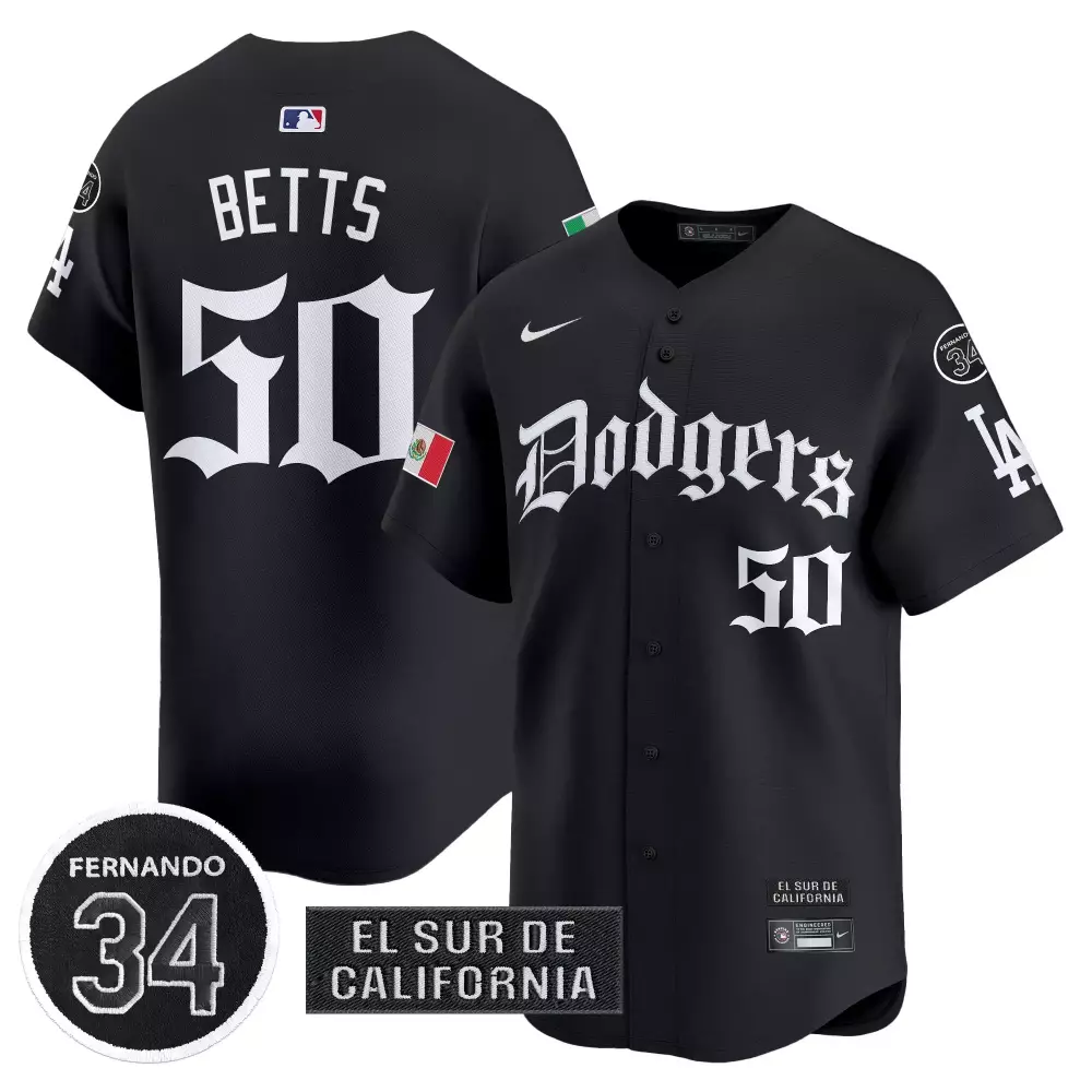 Tejanos El 50 Dodgers Jersey Black City Connect LA Fernando 34 Men White Vapor