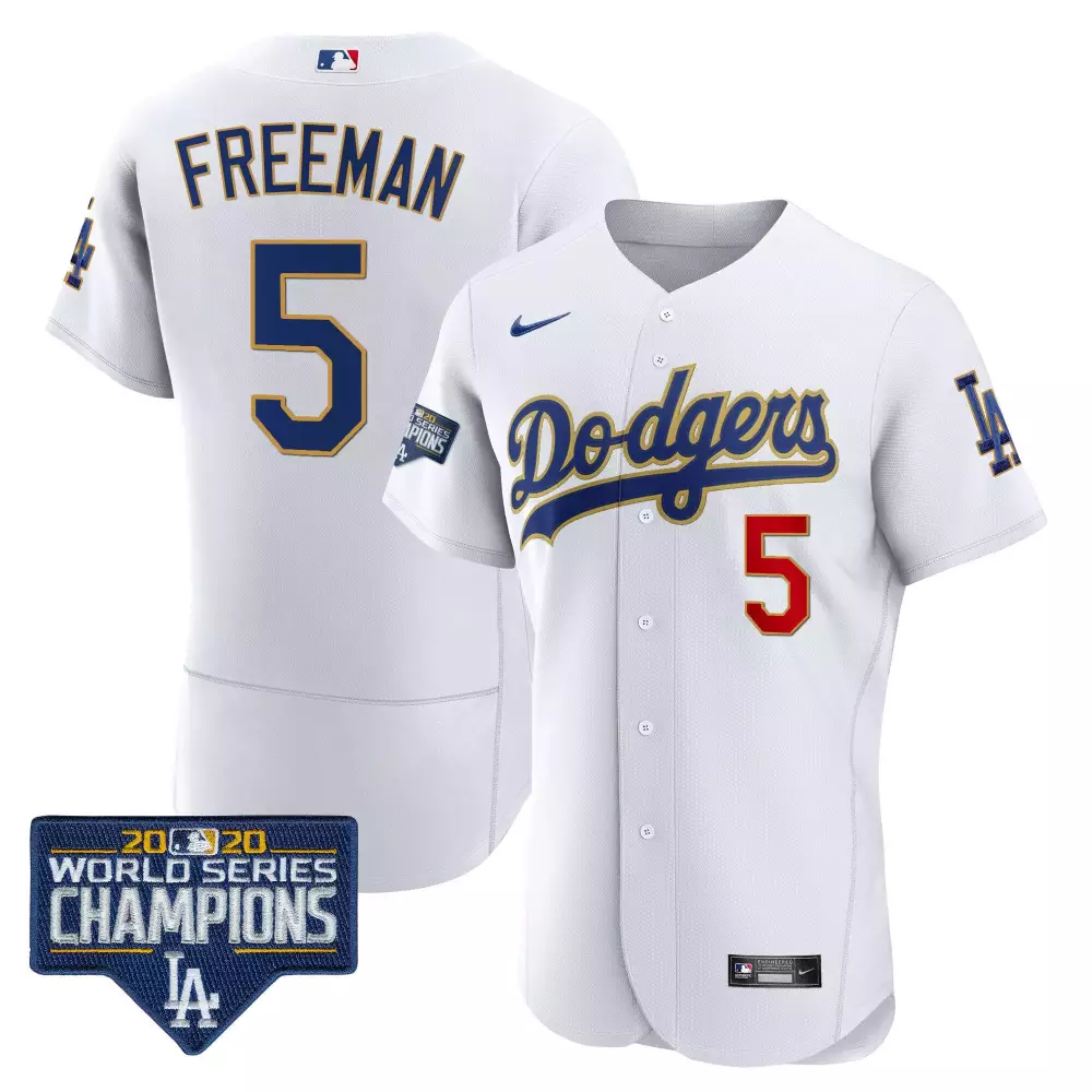 Freddie Freeman 5 Dodgers Jersey White 2020 World Series Champions Men Blue Red Gold