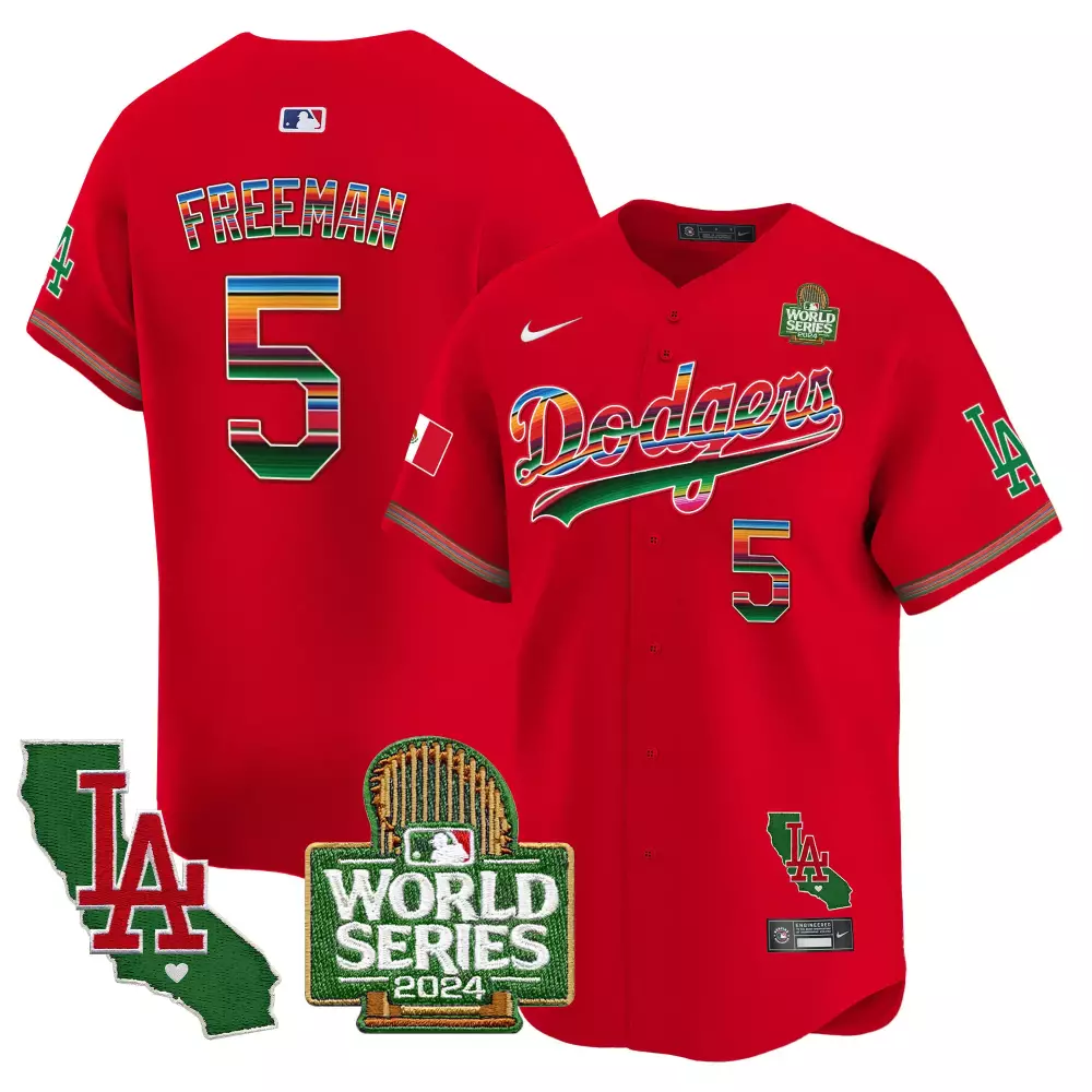 Freddie Freeman 5 Dodgers Jersey Red World Series 2024 LA Mexico Flag Men Custom Design