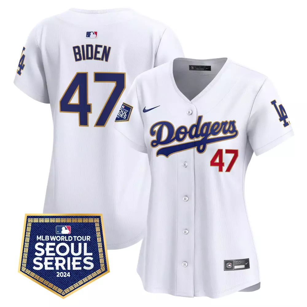 Joe Biden 47 Dodgers Jersey White Seoul Series 2024 Men Blue Red Vapor Premier Limited