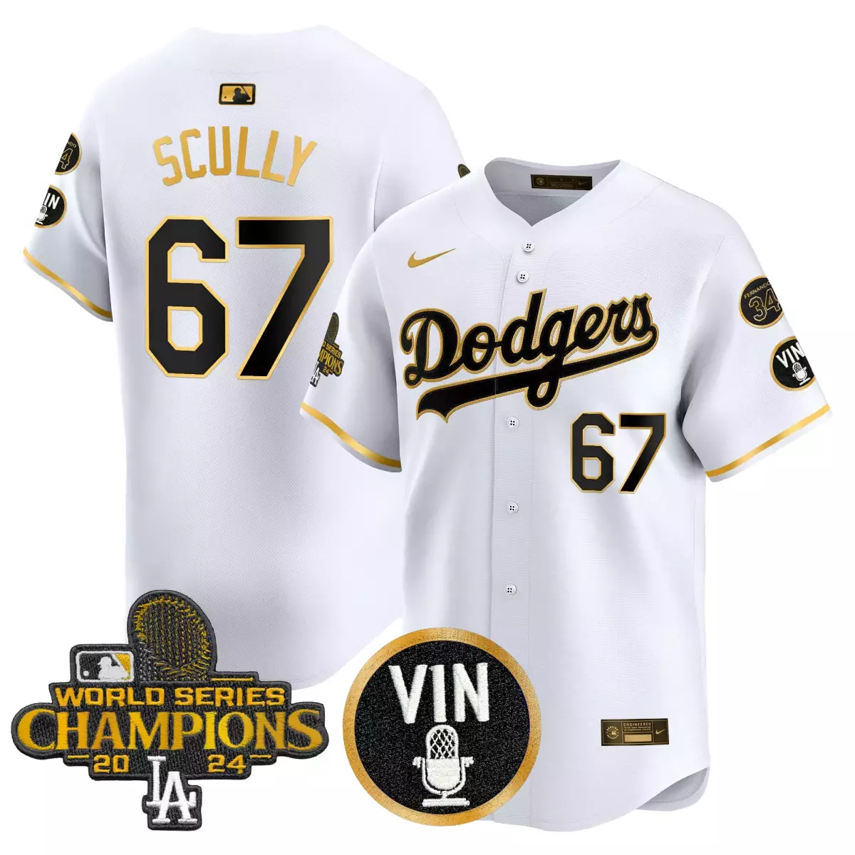 Bryant Vin 67 Dodgers Jersey White World Series Champions 2024 Men Black Gold Vapor