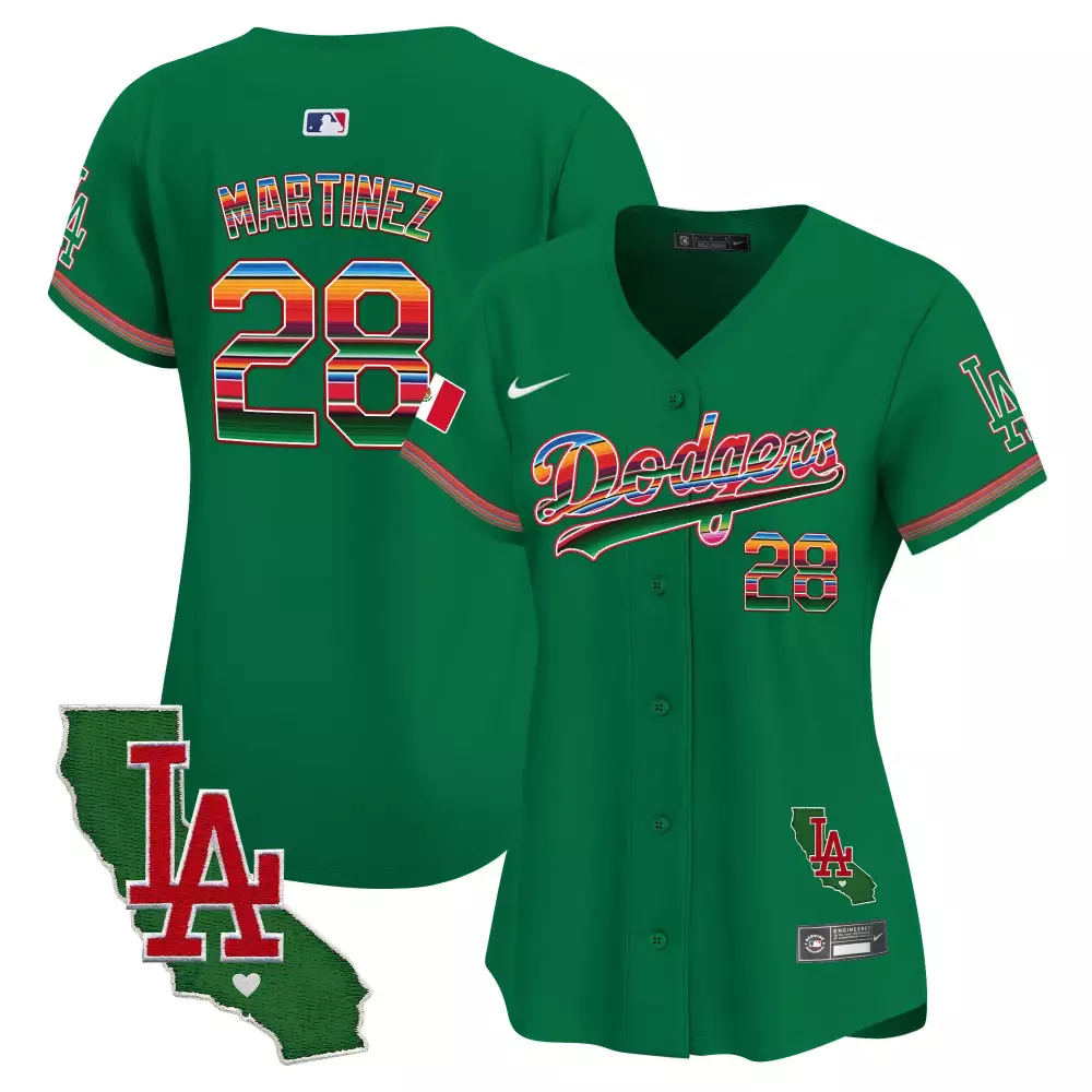 Jd Martinez 28 Dodgers Jersey Green Cinco De Mayo LA California Outline Men Split Design