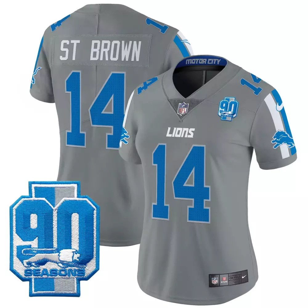 St Year 14 Lions Jersey Gray 90 Seasons Women Standard Blue White Vapor Limited All
