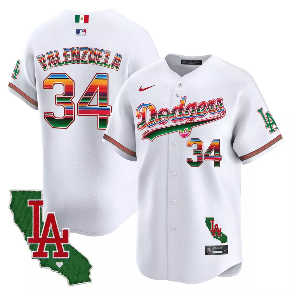 Fernando Valenzuela 34 Dodgers Jersey White Cinco De Mayo Mexico Flag LA Men Split