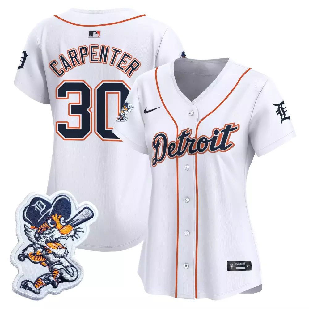 Kerry Carpenter 30 Detroit Tigers Jersey White Mascot Women Navy Orange Vapor Embroidered