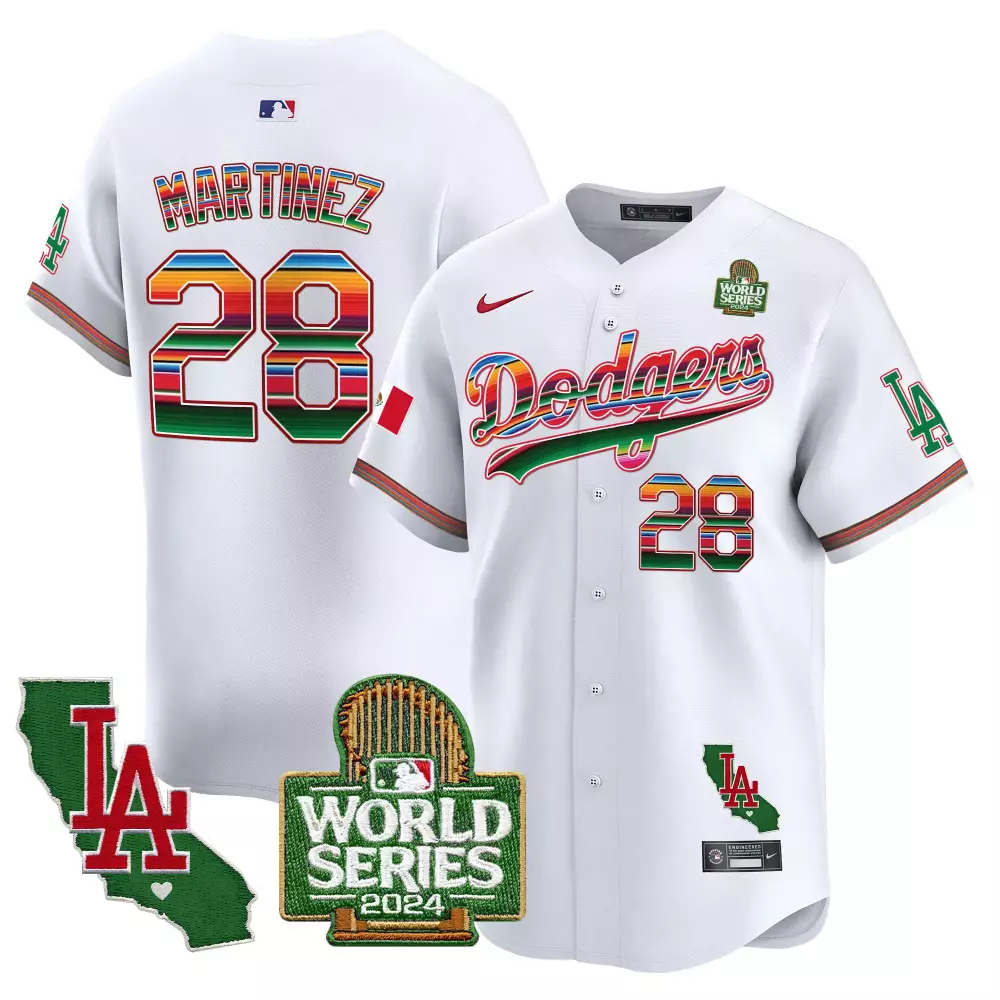 Jd Martinez 28 Dodgers Jersey White Cinco De Mayo World Series 2024 LA Split Custom Design