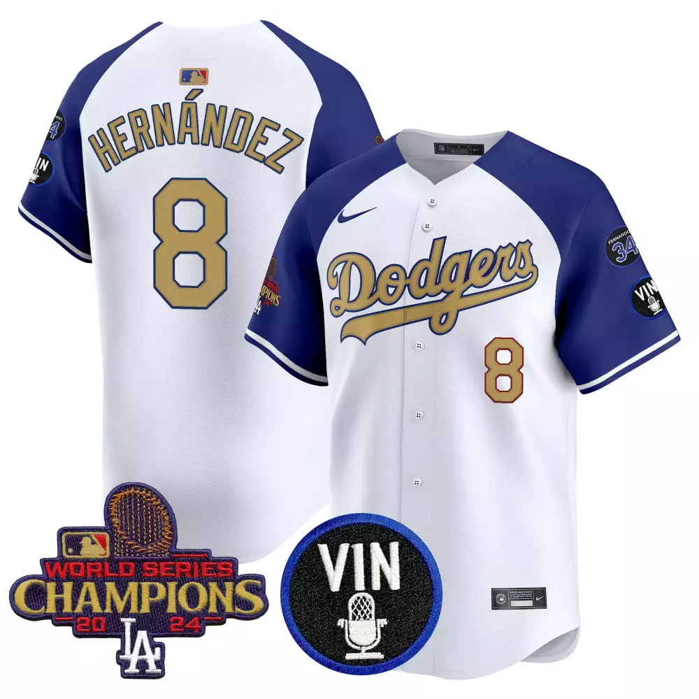Jonathan Hernandez 8 Dodgers Jersey White World Series Champions 2024 Vin 34 Men