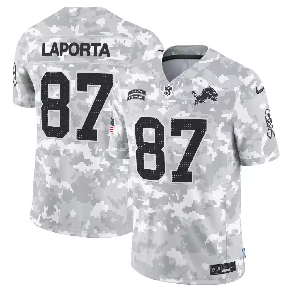 Sam Laporta 87 Detroit Lions Jersey White Salute To Service Men Alternate Custom Design
