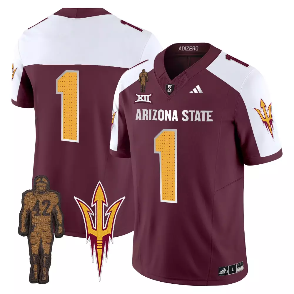 Custom Arizona State 1 Jersey Maroon Xii White Gold Stitched