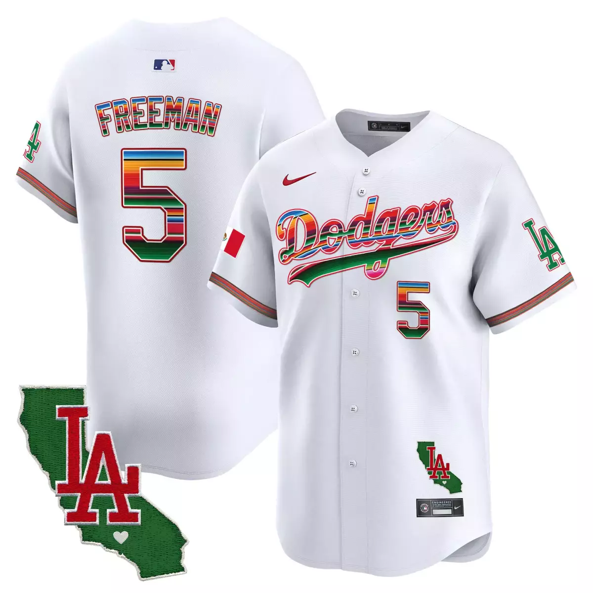 Freeman Mexico 5 Dodgers Jersey White City Connect Flag California Map LA Men Split