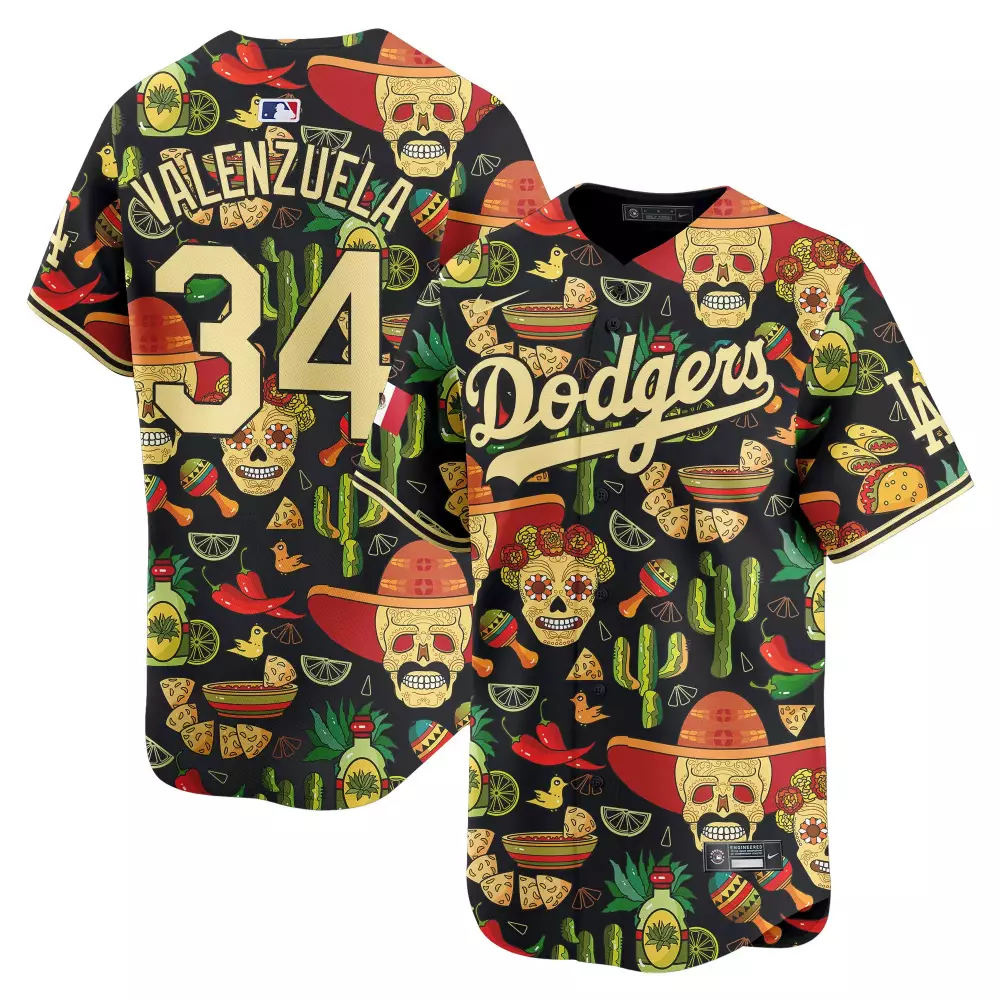 Valenzuela 34 Dodgers Jersey Black Men Custom Design Gold Red Green Yellow Vapor