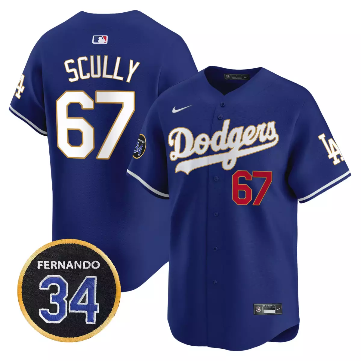 Scully Fernando 67 Dodgers Jersey Blue 34 Men White Red Vapor Premier Limited All