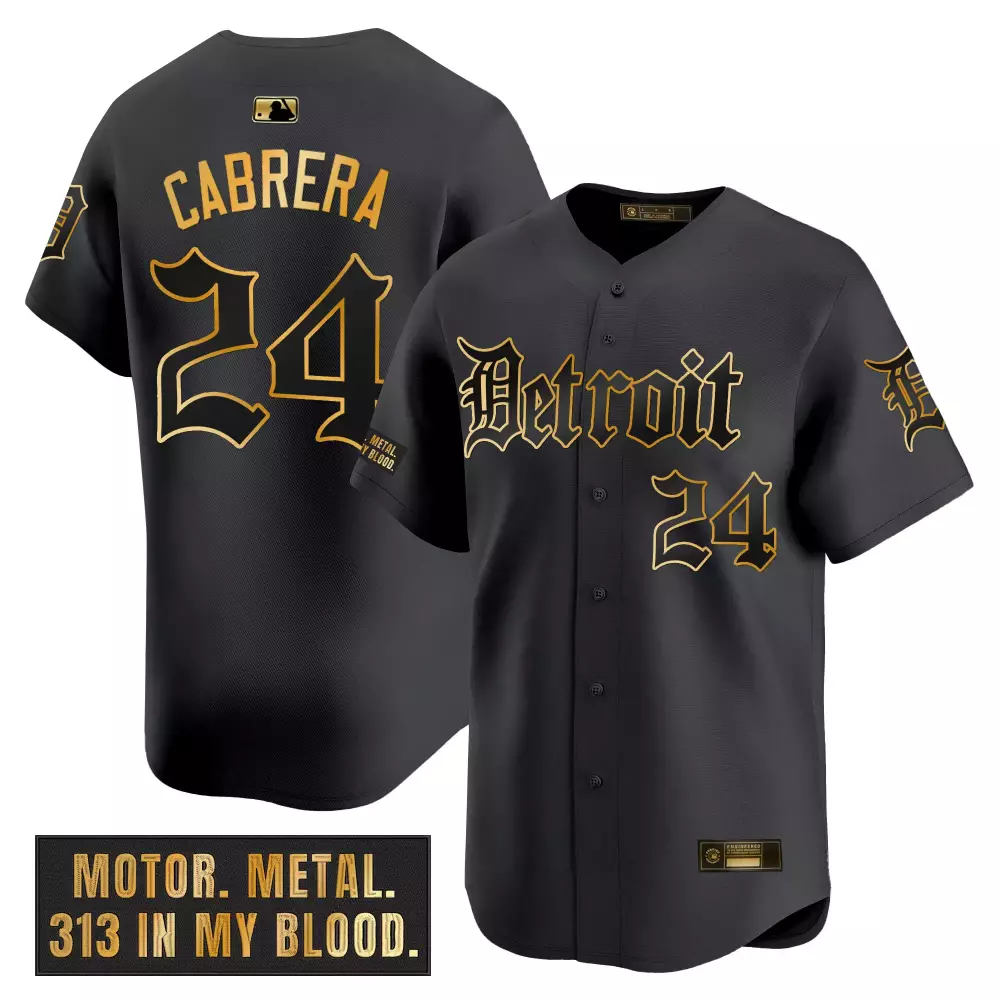 Miguel Cabrera 24 Detroit Tigers Jersey Black Motor City Old English Men Gold Vapor