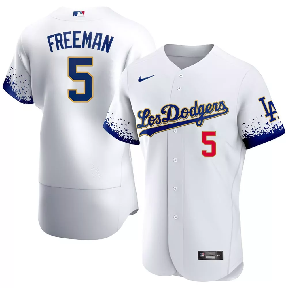 Freddie Freeman 5 Jersey White Los Angeles Dodgers Men Split Design Blue Red Gold