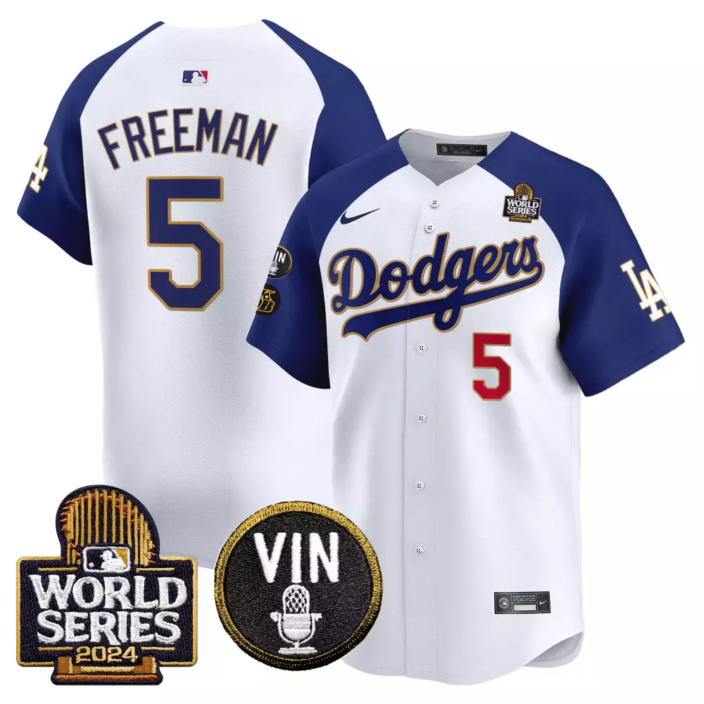 Freddie Freeman 5 Dodgers Jersey White World Series 2024 Vin Men Blue Gold Alternate