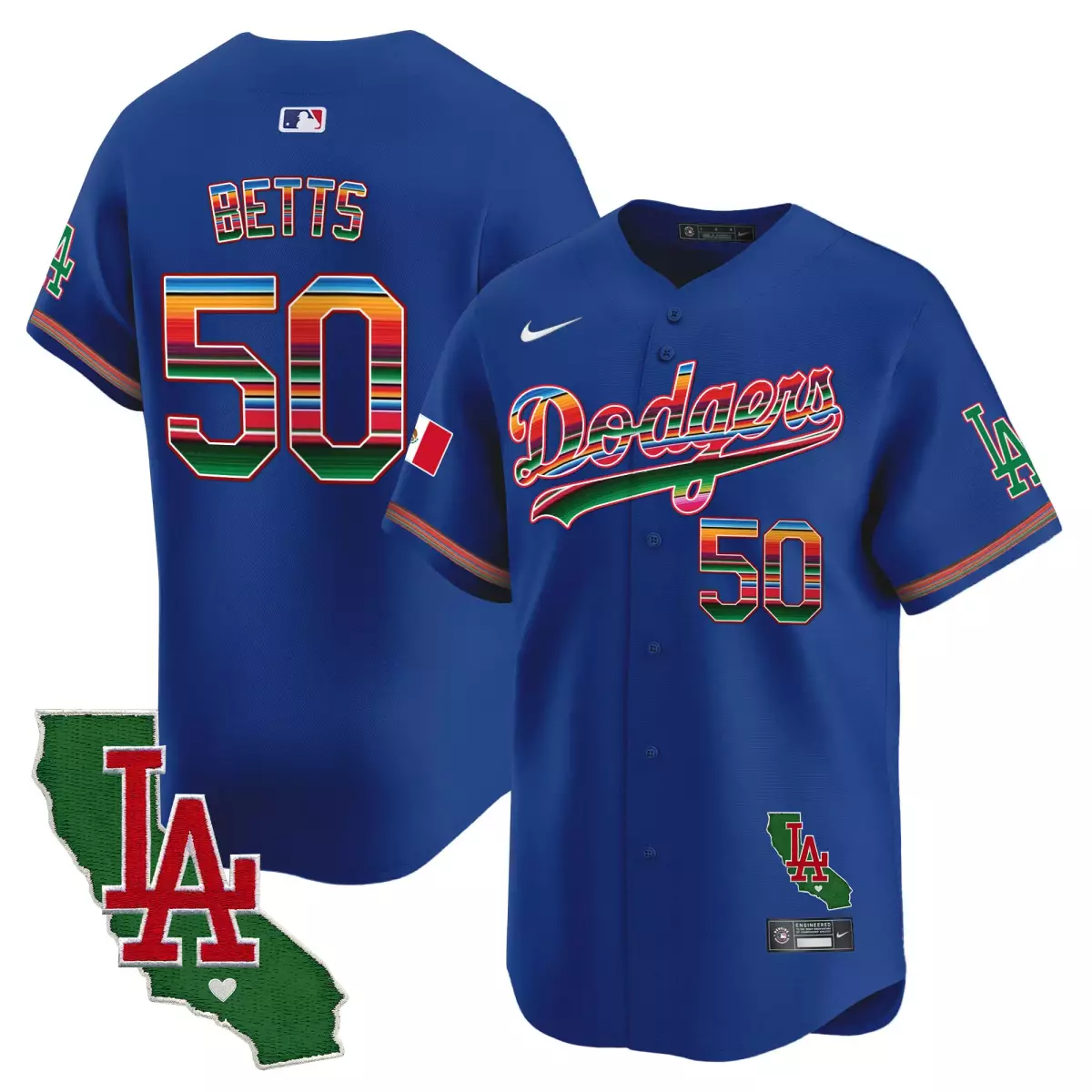 Betts Mexico 50 Dodgers Jersey Blue Cinco De Mayo LA California Shape Men Mexican Blanket