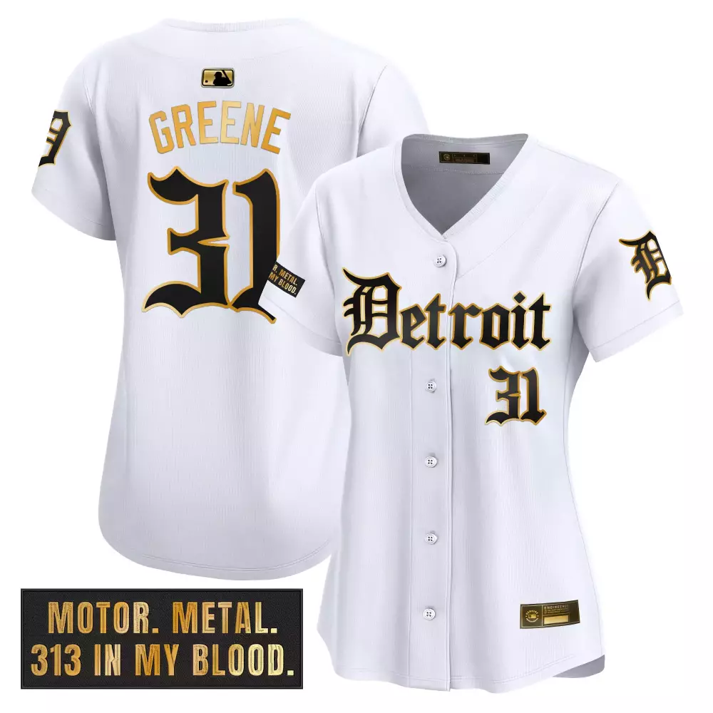 Riley Greene 31 Detroit Tigers Jersey White Women Black Gold Stitched Vapor
