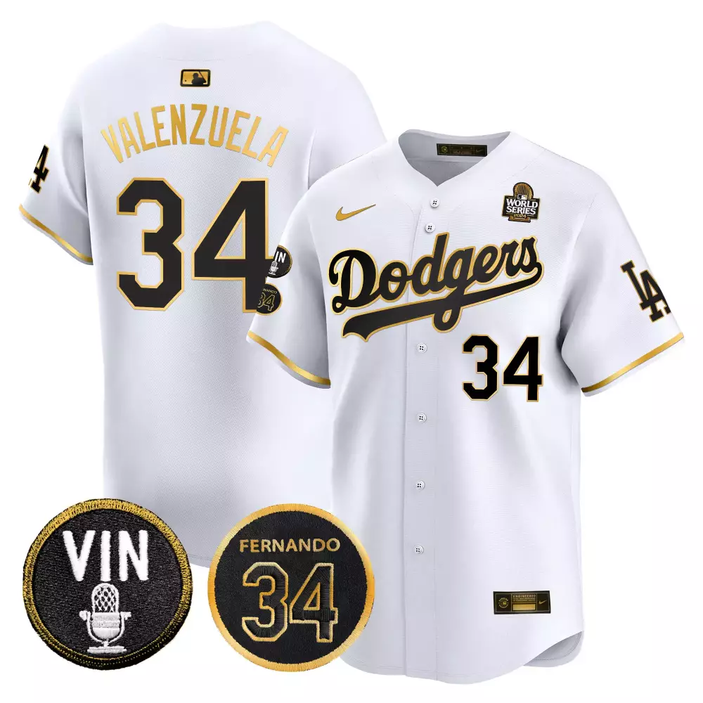 Fernando Valenzuela 34 Dodgers Jersey White 2020 World Series Vin Scully Microphone