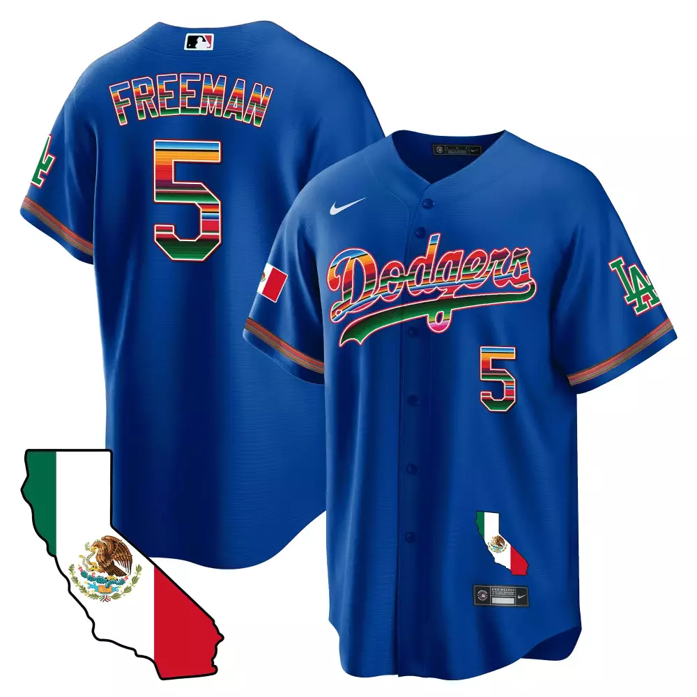 Freddie Freeman 5 Dodgers Jersey Blue City Connect Mexico Flag California Outline