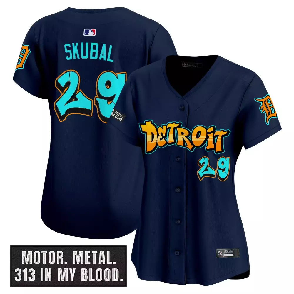 Tarik Skubal 29 Detroit Tigers Jersey Navy Men Orange Teal Vapor