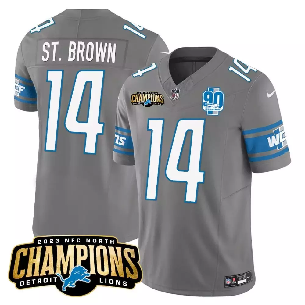 Aamaris Brown 14 Detroit Lions Jersey Gray 90 Seasons Men NFL Blue White Vapor v2