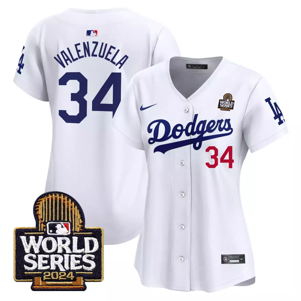 Fernando Valenzuela 34 Dodgers Jersey White World Series 2024 Men Blue Red Vapor