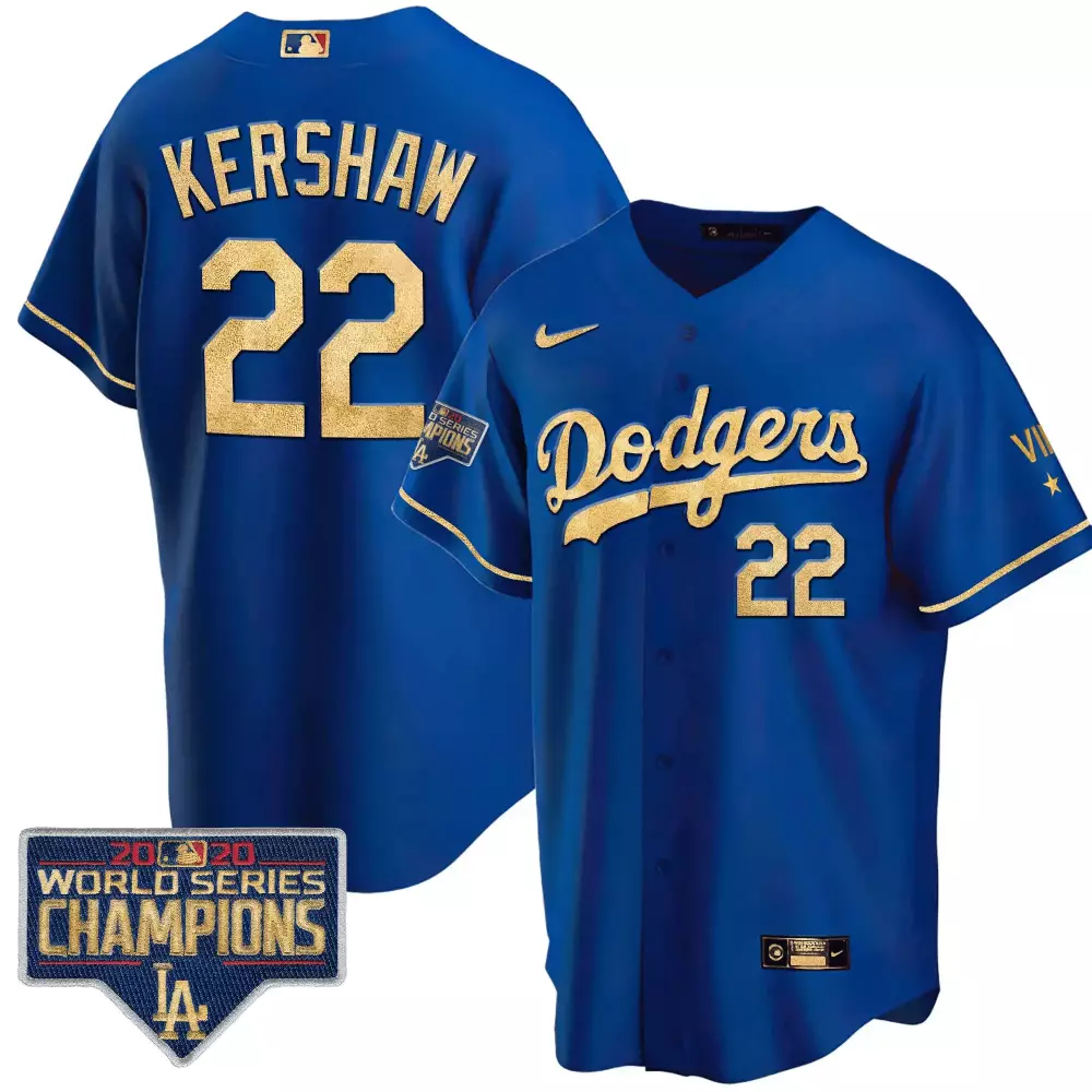 Clayton Kershaw 22 Dodgers Jersey Blue Men Gold Cool Rush All Stitched