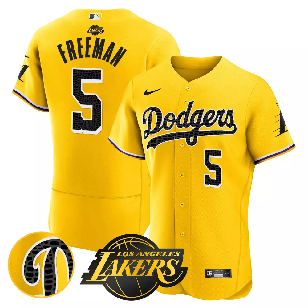 Freddie Freeman 5 Dodgers Jersey Yellow Los Angeles Lakers Men Purple Black Flex