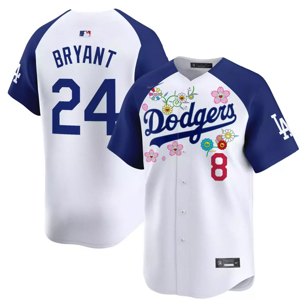 Bryant Floral 24 Dodgers Jersey White Men Royal Blue Vapor Embroidered