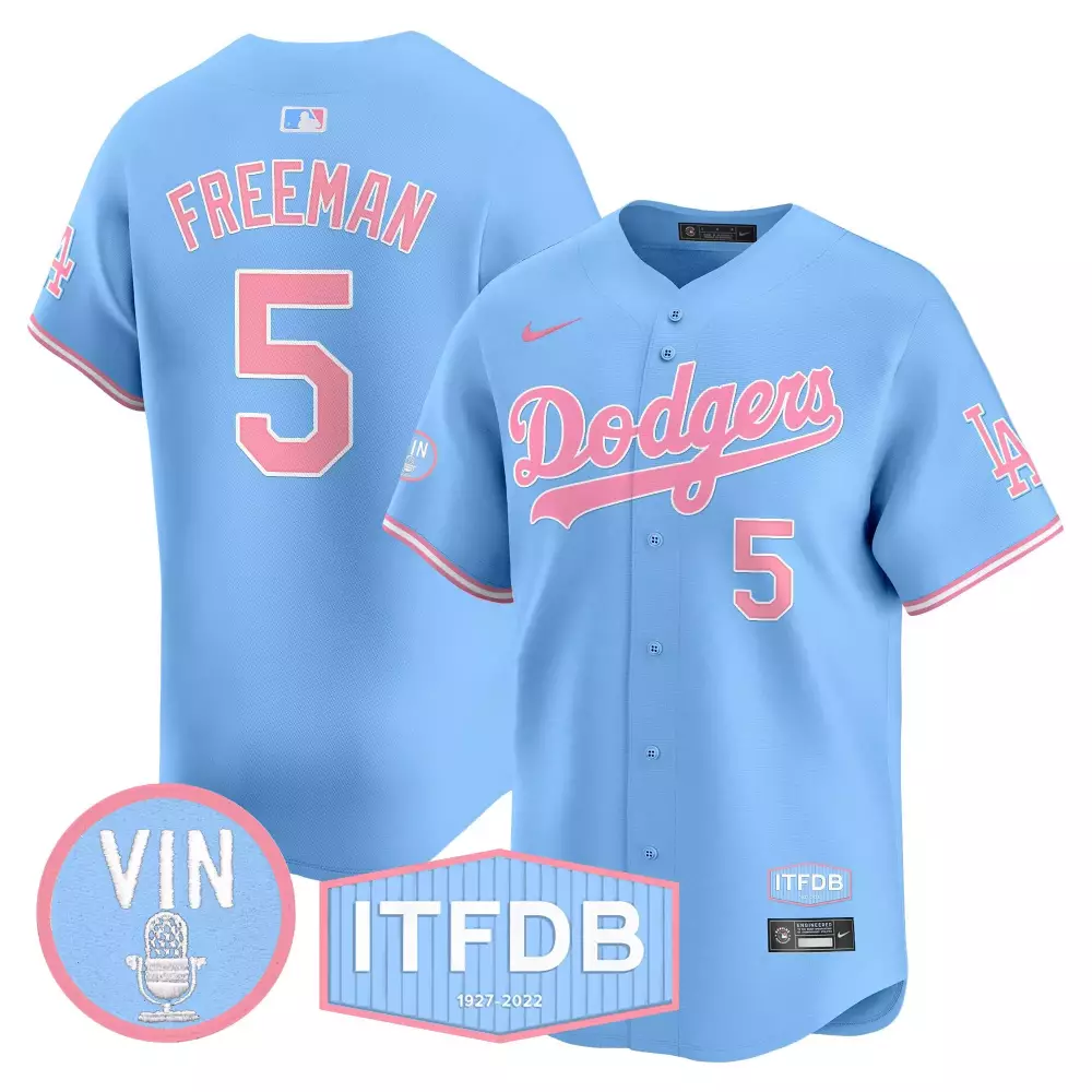 Freddie Freeman 5 Dodgers Jersey Light Blue Vin Itfdb 1927-2022 Men Alternate Pink