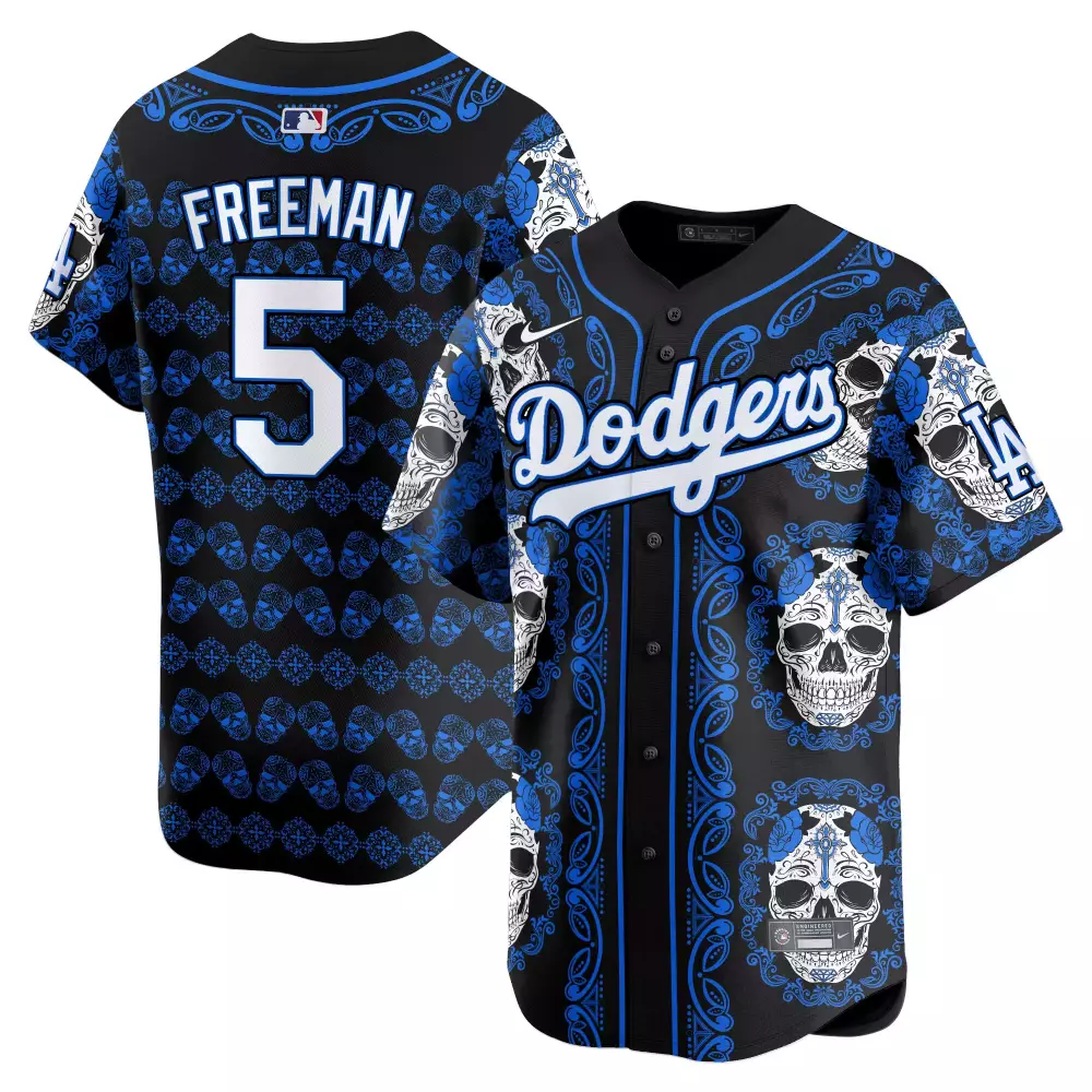Freddie Freeman 5 Dodgers Jersey Black Day Of The Dead Men Custom Design Blue White