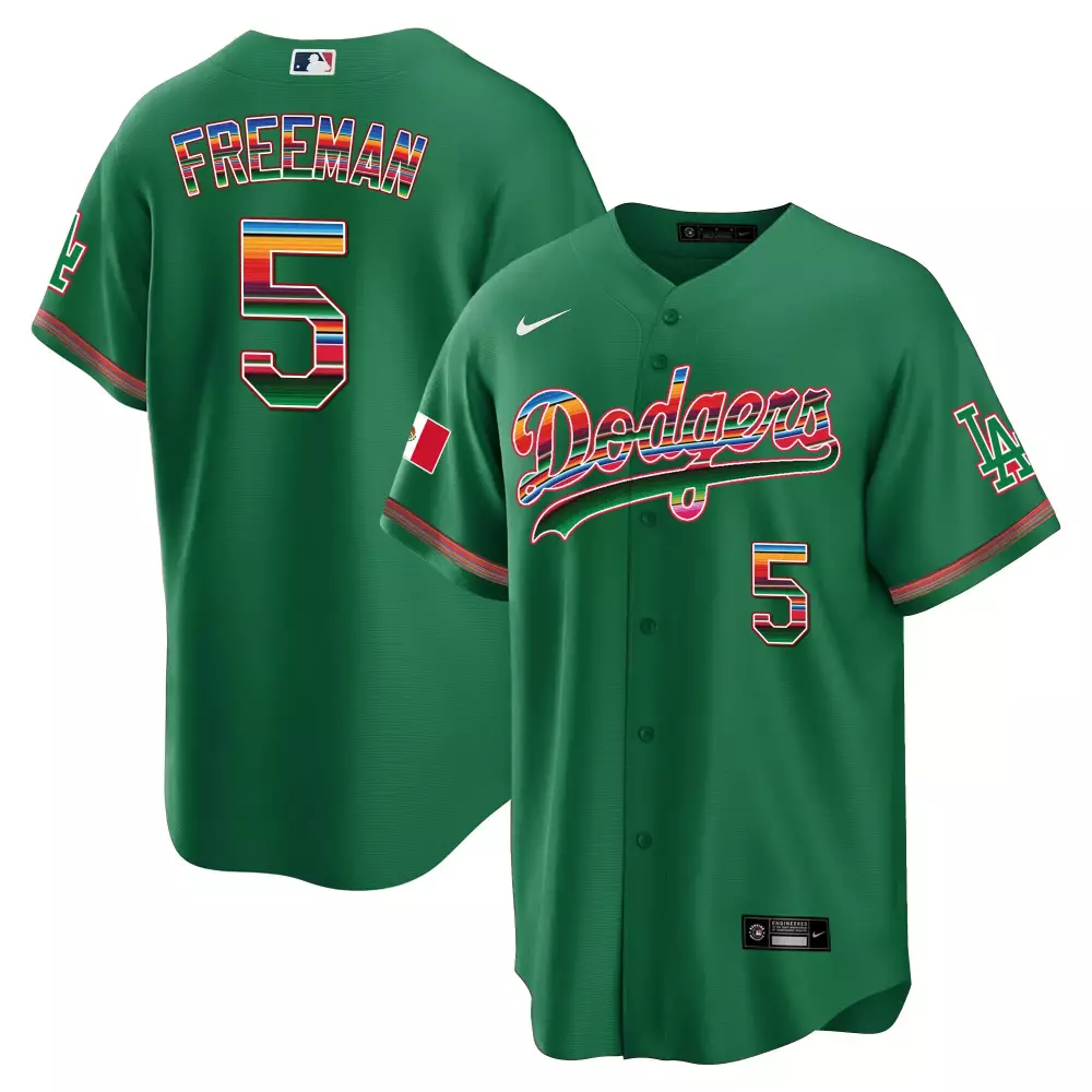 Freddie Freeman 5 Dodgers Jersey Green Mexico Flag Men Alternate Split Design Red