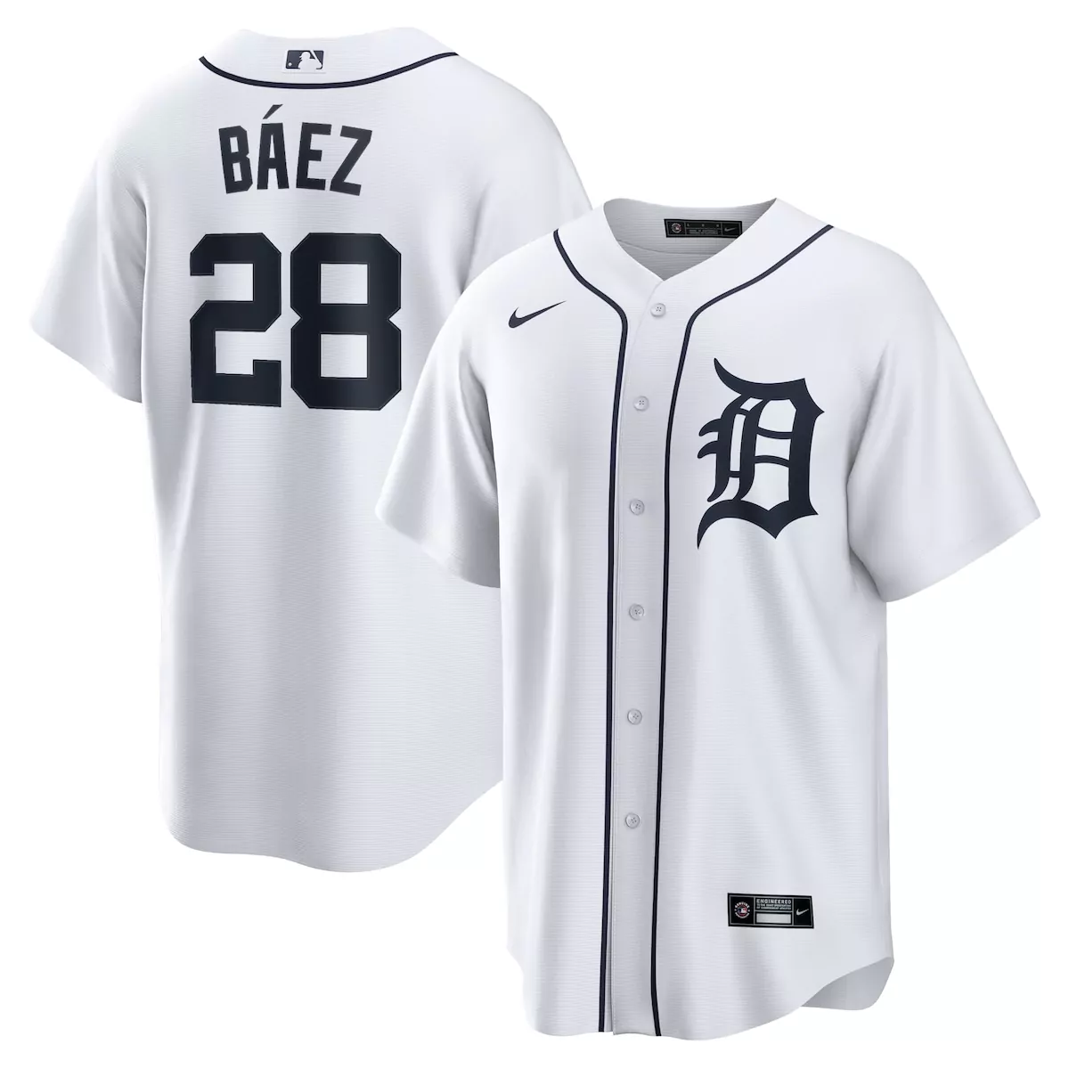 Javier Baez 28 Detroit Tigers Jersey White Men Navy Blue Home