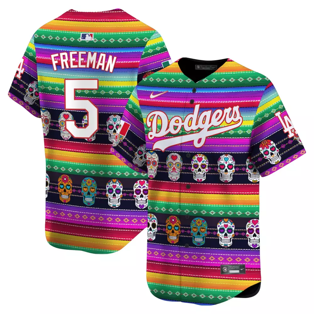 Freddie Freeman 5 Dodgers Jersey Multi-color Day Of The Dead Men Alternate Custom Design
