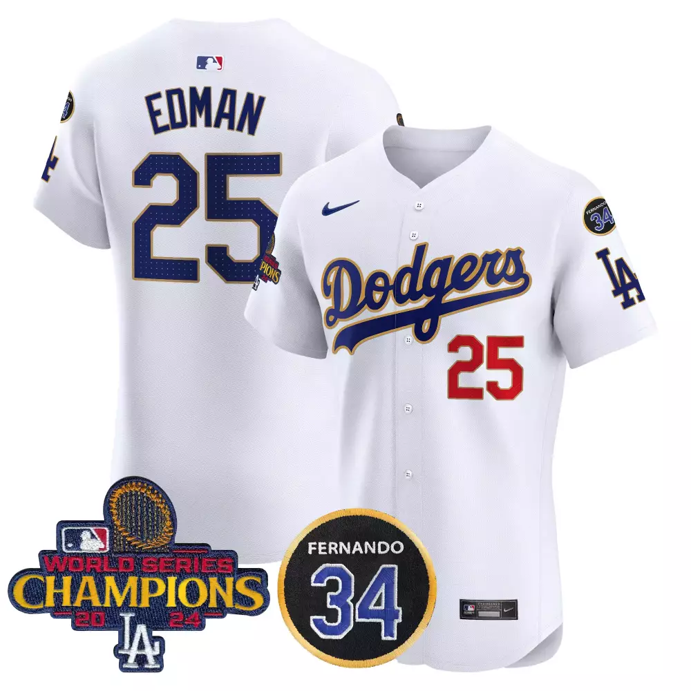 Tommy Edman 25 Dodgers Jersey White World Series Champions 2024 Men Blue Red Stitched