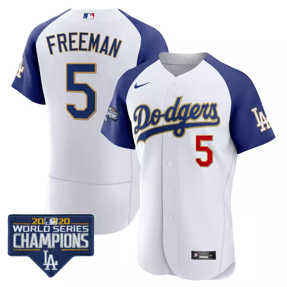 Freddie Freeman 5 Dodgers Jersey White 2020 World Series Champions Men Royal Blue
