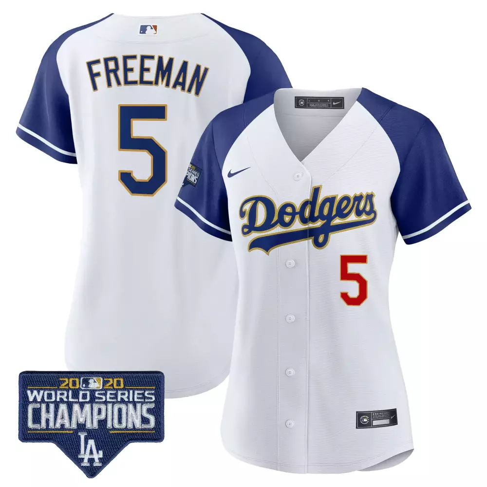 Freddie Freeman 5 Dodgers Jersey White 2020 World Series Champions Men Blue Gold