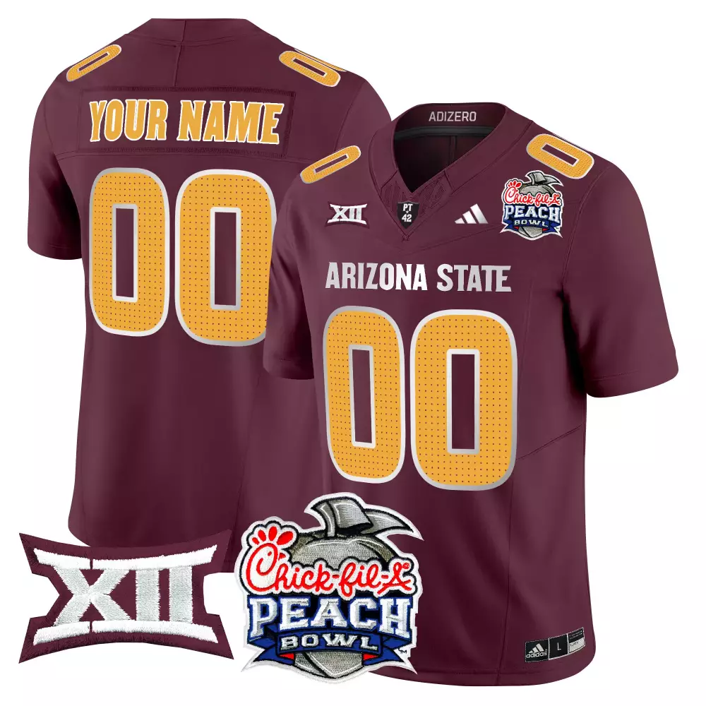 Custom Arizona State Jersey Maroon Chick-fil-a Peach Bowl Big Xii 2023 Men Gold White