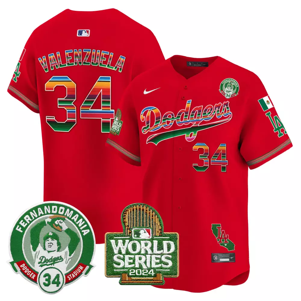 Fernando Valenzuela 34 Dodgers Jersey Red World Series 2024 Fernandomania Dodger Stadium LA California