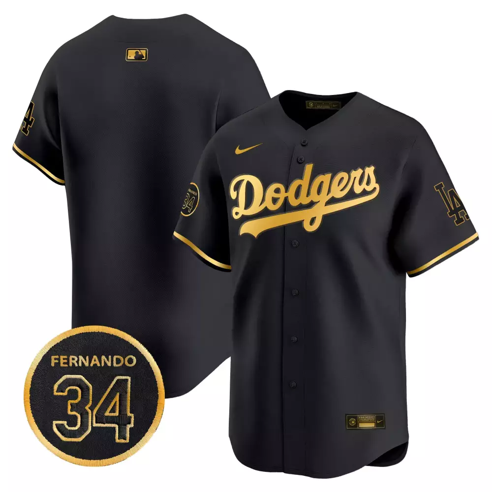 Fernando Valenzuela 34 Dodgers Jersey Black 2023 All-star Game LA Men Gold Vapor