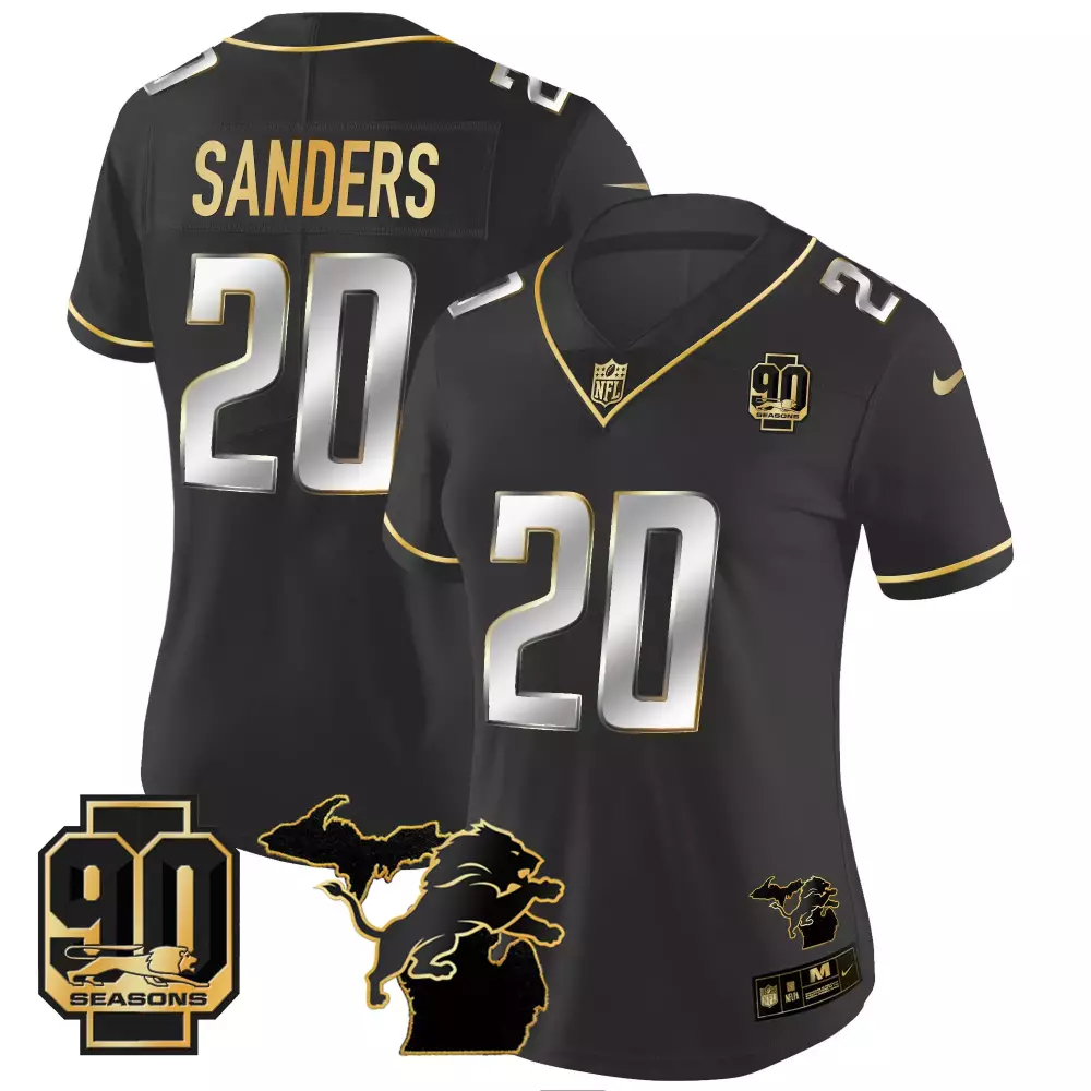 Sanders 20 Lions Jersey Black 90th Anniversary 90 Seasons 2023 Men Authentic Gold