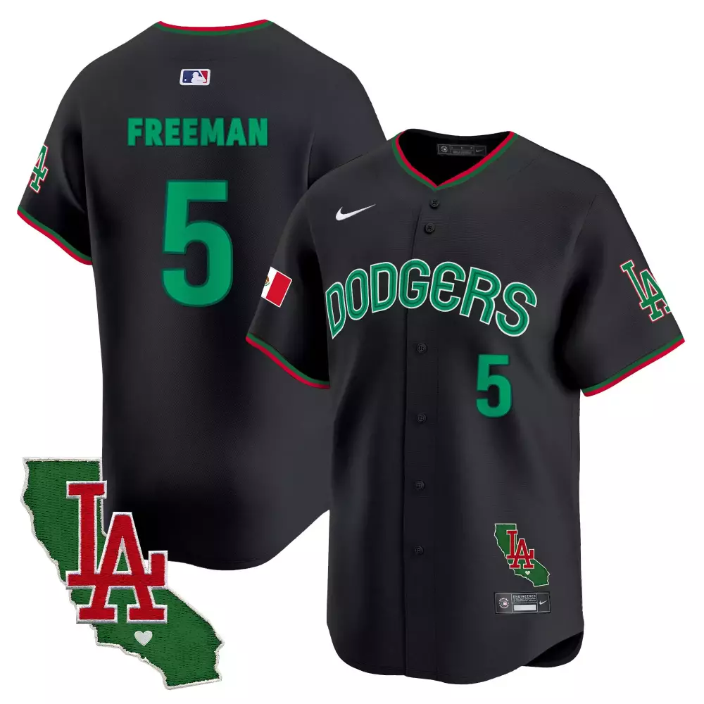 Freddie Freeman 5 Dodgers Jersey Black City Connect Mexico Flag California Outline LA 2023